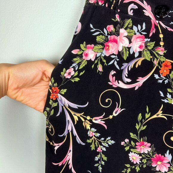Betsey Johnson Collection 100% Silk Floral Wide Leg Pants Black Colorful Y2K 6 - Picture 4 of 16